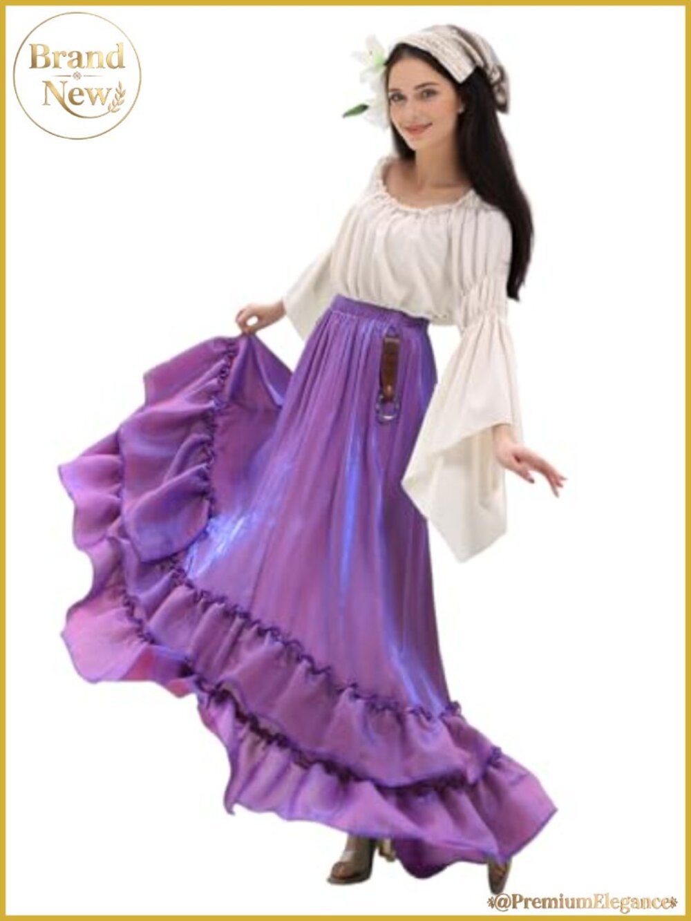 Medieval Iridescent Asymmetrical Satin Maxi Skirt with Skirt Hikes